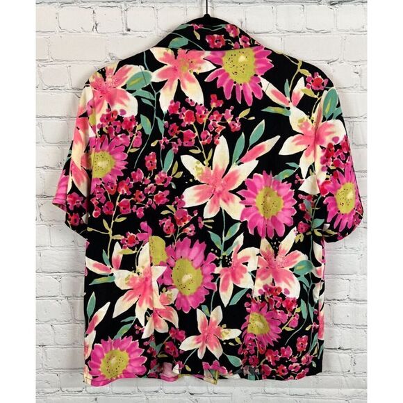 NAPA VALLEY black floral linen rayon blouse A-line beaded skirt suit 12-14 - Picture 5 of 10